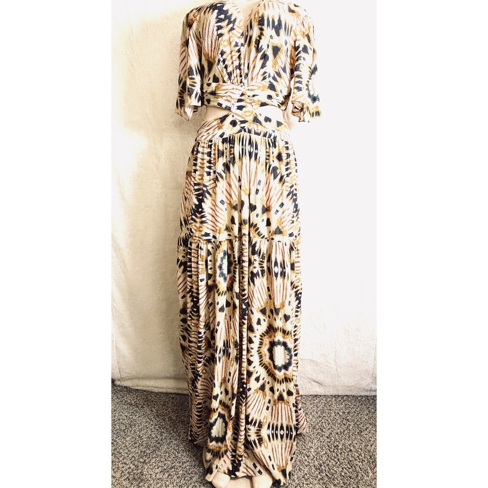 BA&SH Candy Cut Out Flutter Slleve Crinkle Maxi Dress Gown US 4 Small